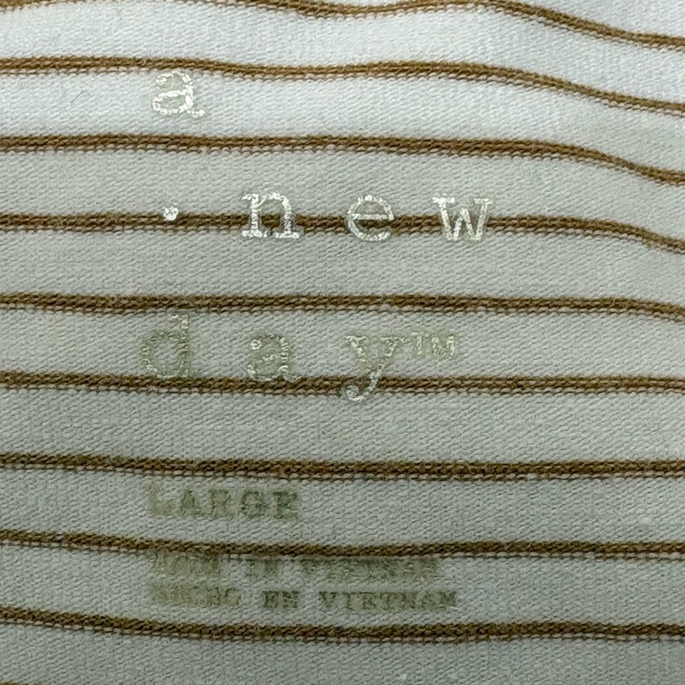 A New Day Cream Tan Striped Short Sleeve Extended Shoulder A-Line Dress Size L - Picture 7 of 8